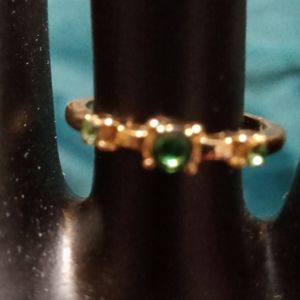 Gold Tone Ring With Green Rhinestones